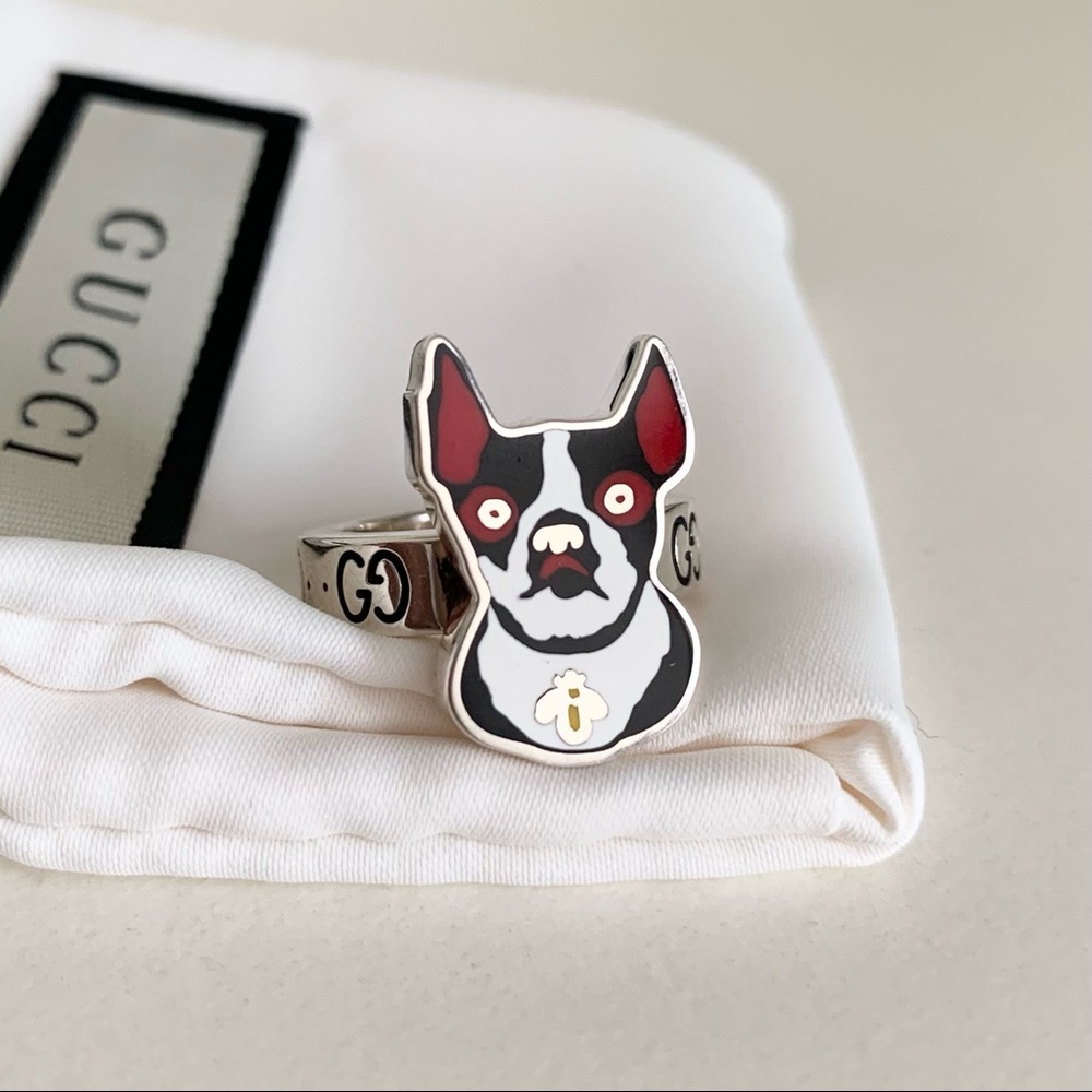 Gucci sterling silver ring Boston terrier dog